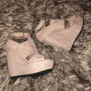 Beige Suede Wedges